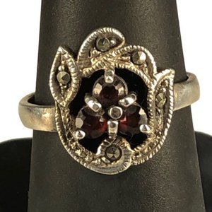 Marcasite Ring sterling silver garnets